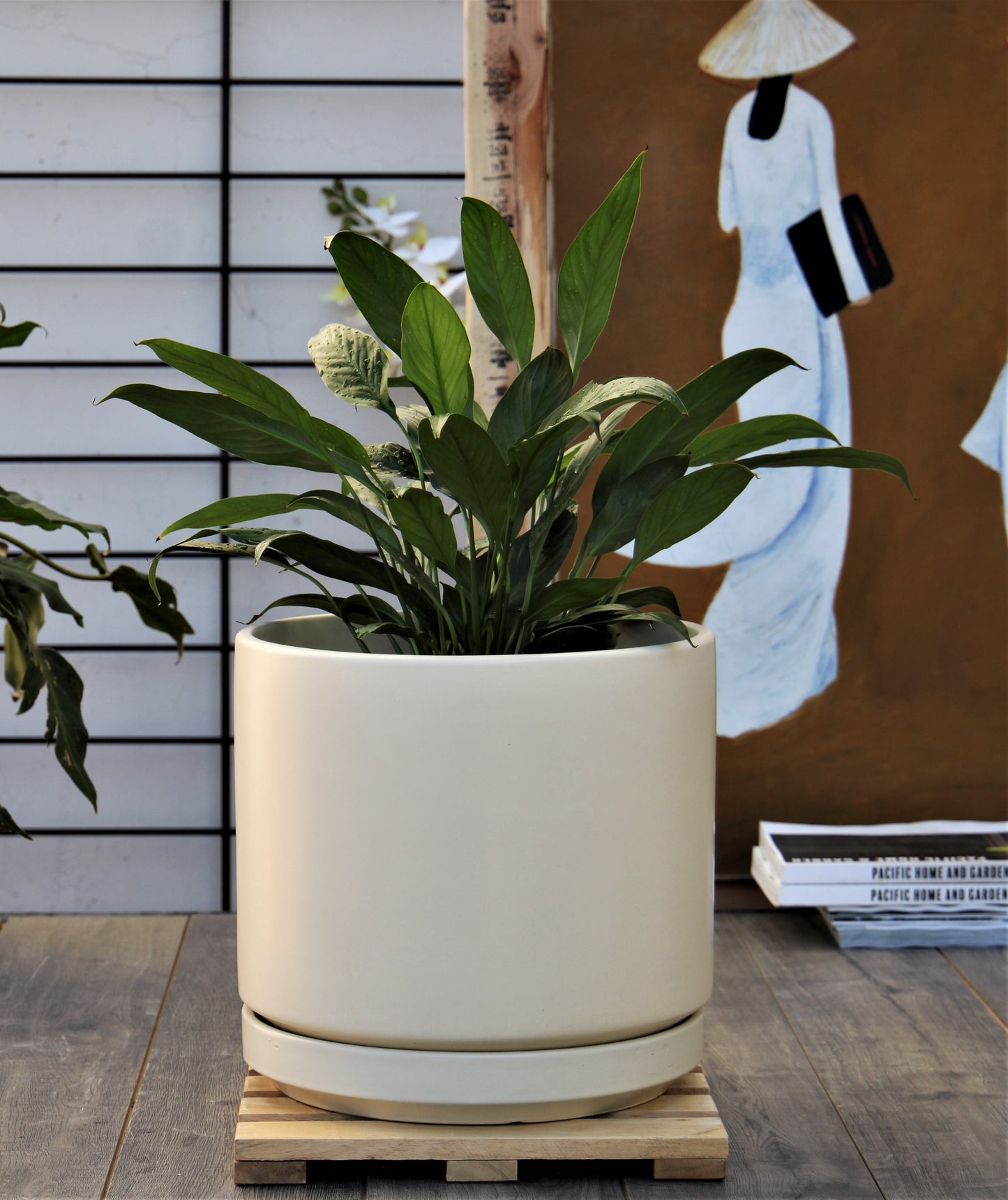 Mid Modern Planter With Detached Saucer "10.0" D x 9.0" H" By Plantatorem
