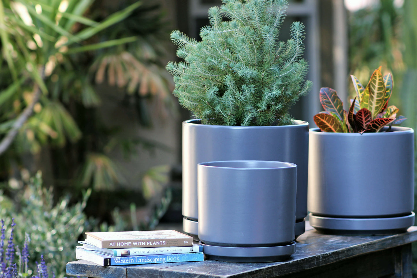 Mid Modern Planter With Detached Saucer "12.0" D x 10.5" H" By Plantatorem