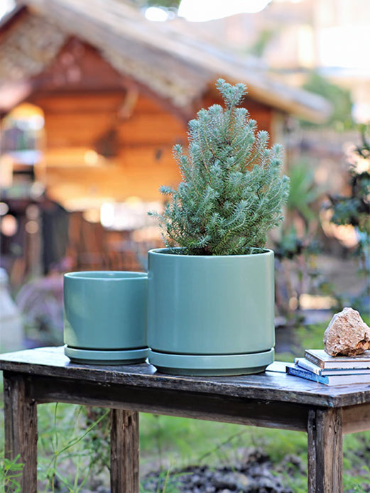 Mid Modern Planter With Detached Saucer "10.0" D x 9.0" H" By Plantatorem