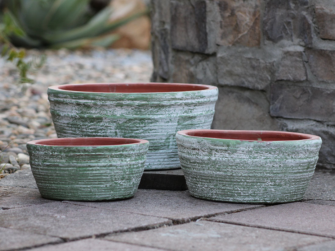 English Tumbled Pots Low- Set of 3 By Plantatorem